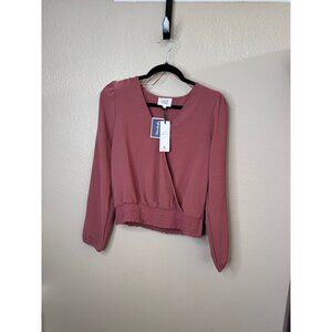 NWT-Olive & Oak Women's Pink Blouse Size M long sleeve elastic waist pullover